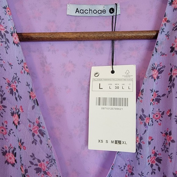 Aachoae Women's Large Purple Floral Pattern Ruffle Trim True Wrap D… - Picture 6 of 9